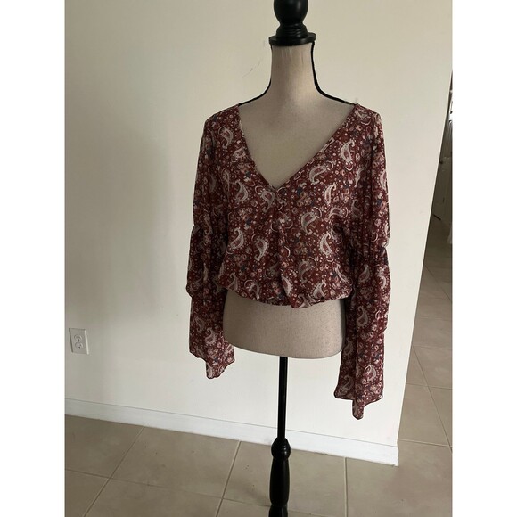 Peach Love California Tops - NWT peach love California medium crop boho shirt